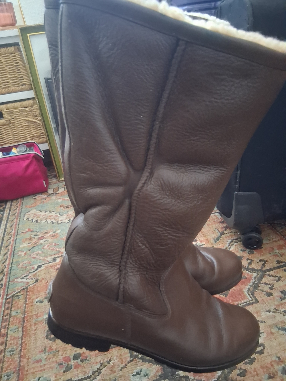 UGG Brown Leather Shearling-Lined Mid-Calf Boots